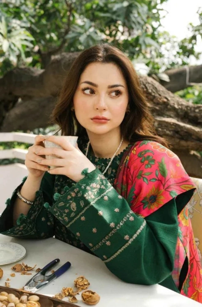 Zara Shah Jahan - 3PC Unstitched Dhanak Embroidered Shirt with Printed Shawl and Trouser - ES1024
