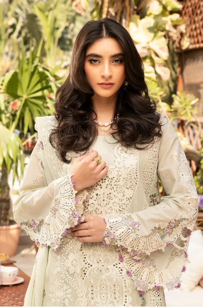 ELAF - 3PC Unstitched Lawn Embroidered Shirt with Embroidered Slub Net Dupatta - ES 2193