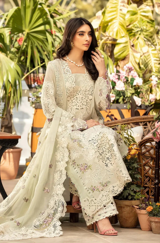 ELAF - 3PC Unstitched Lawn Embroidered Shirt with Embroidered Slub Net Dupatta - ES 2193
