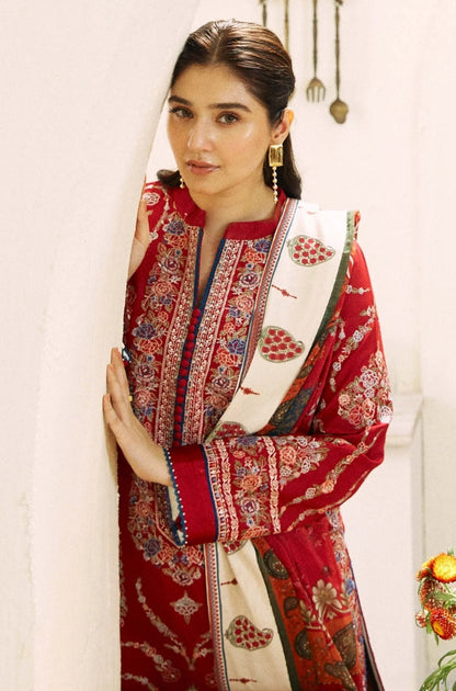 Zara Shah Jahan - 3PC Unstitched Lawn Embroidered Shirt with Digital Printed Slub Net Dupatta and Embroidered Trousers - ES1012