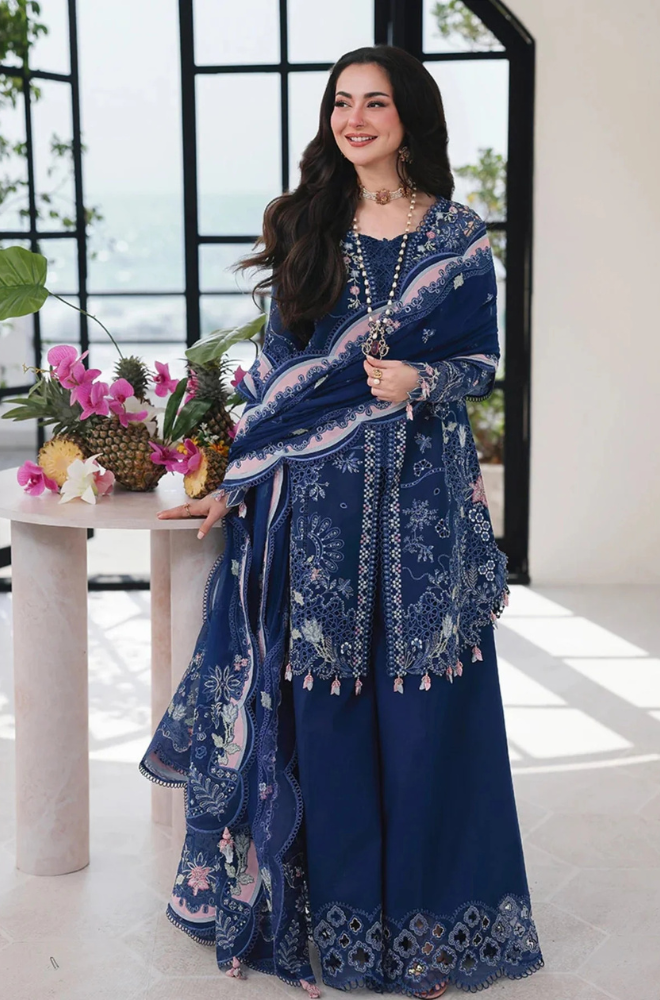 Qalamkar - 3PC Unstitched Lawn Embroidered Shirt with Embroidered Chiffon Dupatta and Trouser - ES 2216