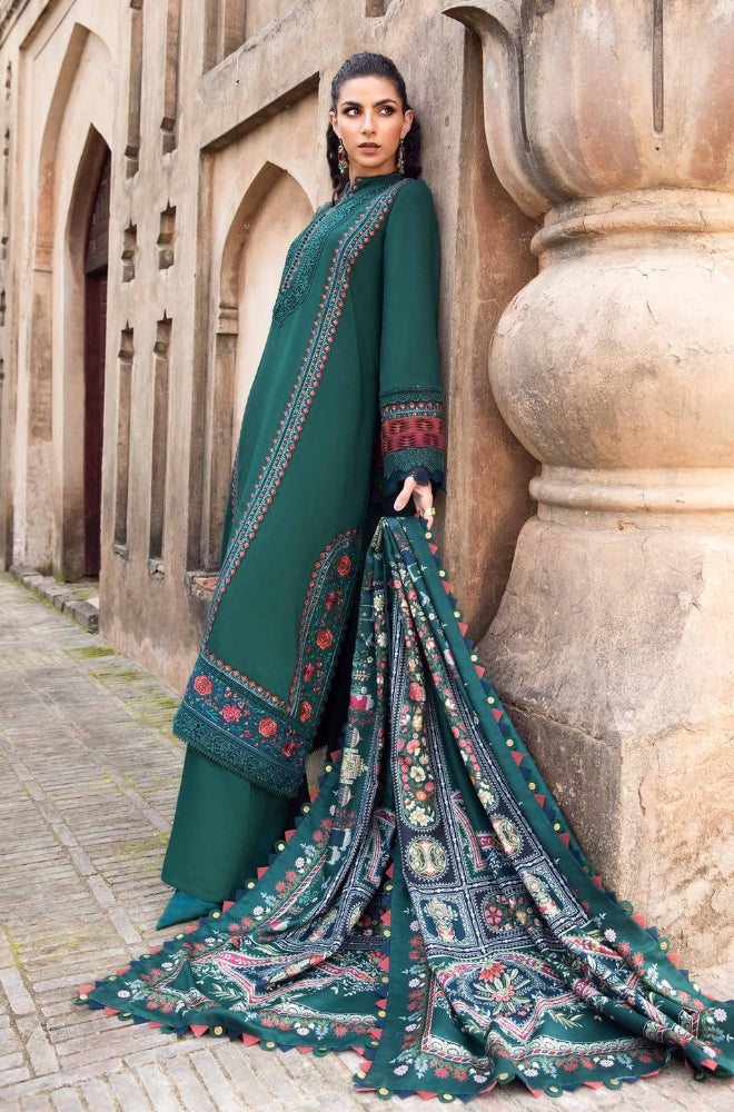 Maria.B - 3PC Unstitched Dhanak Embroidered Shirt With Digital Printed Shawl With 4 Sided Embroidered Lace - ES 1815