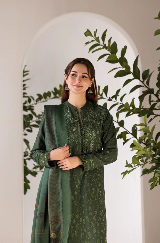 Sobia Nazir - 3PC Unstitched Dhanak Embroidered Shirt with Printed Shawl - ES1228
