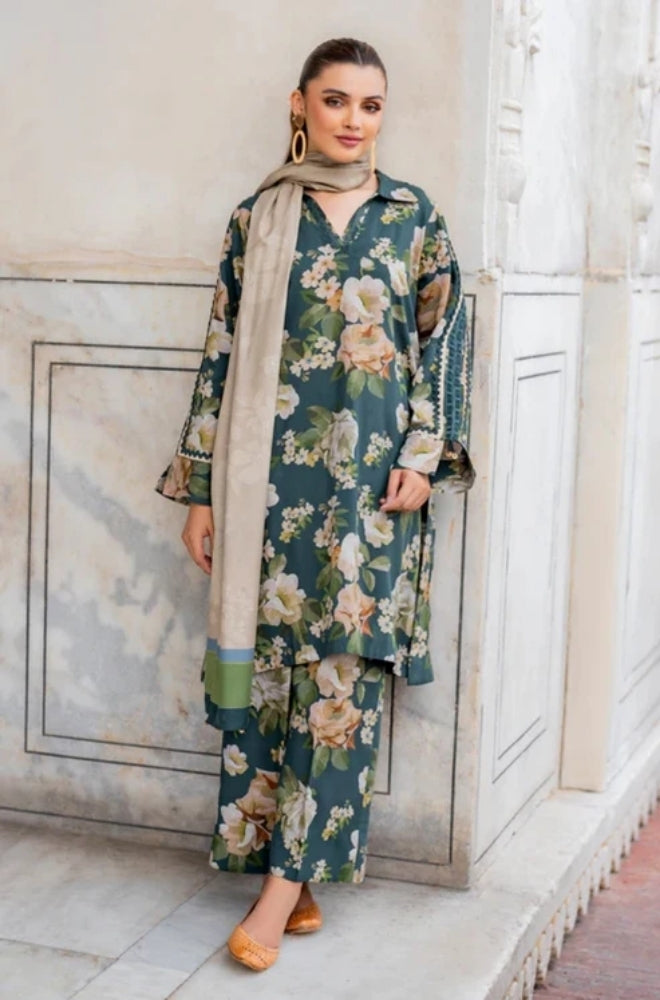 Baroque - 3PC Unstitched Printed Karandi Shirt with Printed Karandi Dupatta and Same Printed Trouser - ES1164