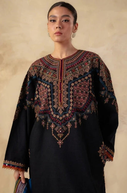 Zara Shah Jahan - 3PC Unstitched Dhanak Embroidered Shirt with Printed Shawl and Trouser - ES1215