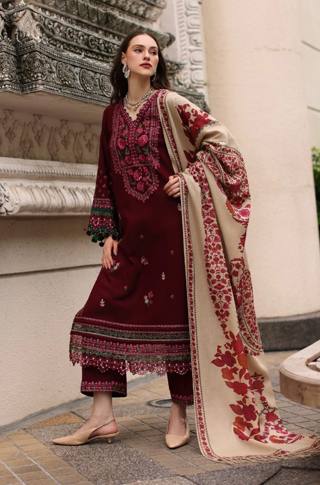 Charizma - 3PC Unstitched Dhanak Embroidered Shirt with Pashmina Printed Dupatta and Trouser -ES 8003