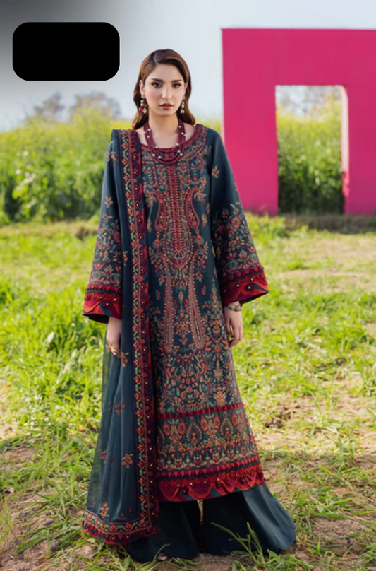 ASIM JOFA-3 piece embroided lawn shirt with embroided ready to wear dubatta and trousers-ES1502