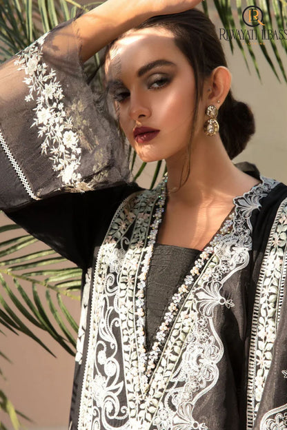 Crimson - 3PC Unstitched Lawn Embroidered Shirt with Embroidered Slub Net Dupatta and Trouser - ES 2225