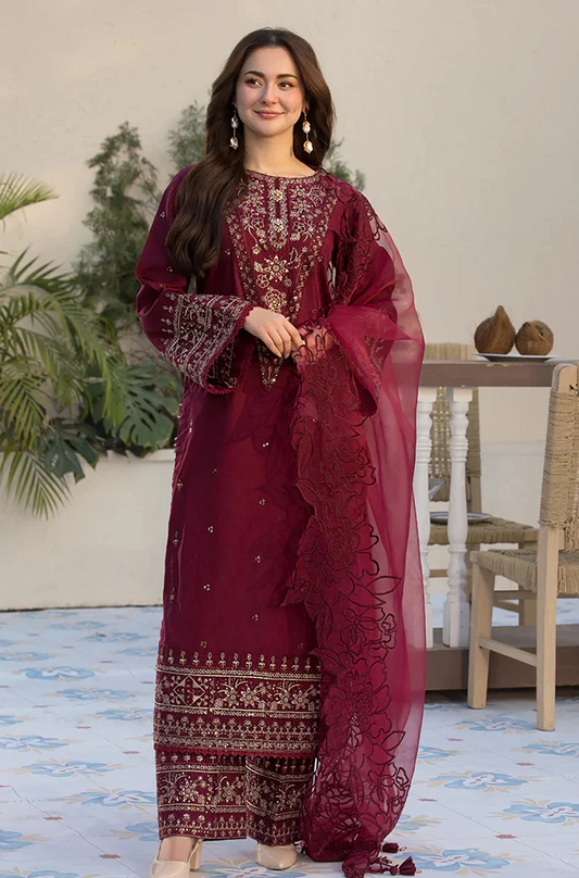 Allys - 3PC Lawn Embroidered Shirt with Embroidered Organza Dupatta (Unstitched)-ES1403