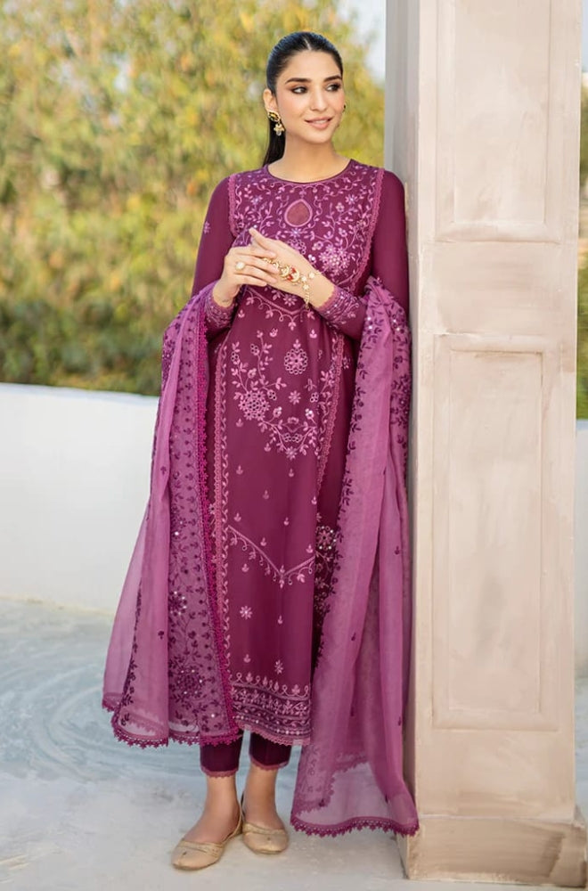 Cross Stitch - 3PC Unstitched Linen Embroidered Shirt with Organza Embroidered dupatta and Trouser - ES1224