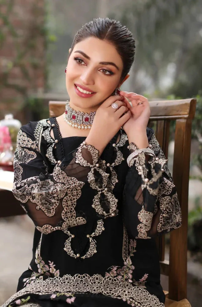 KAHF- 3PC Unstitched Dhanak Embroidered Shirt With Heavy Embroidered Shawl With 4 Sided Embroidered Lace - ES 1814