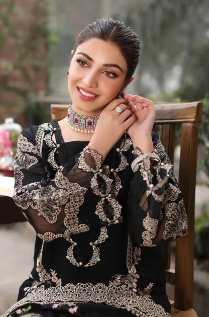 KAHF- 3PC Unstitched Dhanak Embroidered Shirt With Heavy Embroidered Shawl With 4 Sided Embroidered Lace - ES 1814