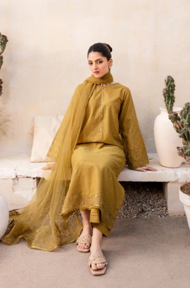 Batik - 3PC Unstitched Lawn Sequence Embroidered Shirt with Chiffon Sequence Embroidered Dupatta  - ES1155