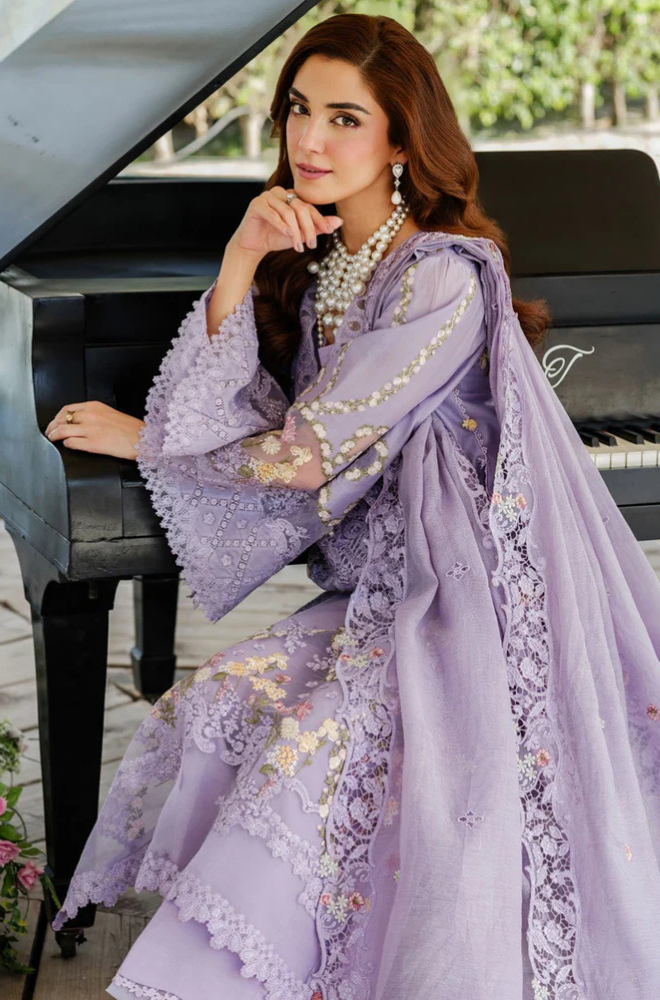 ELAF - 3PC Unstitched Lawn Embroidered Shirt with Embroidered Slub Net Dupatta - ES 2190