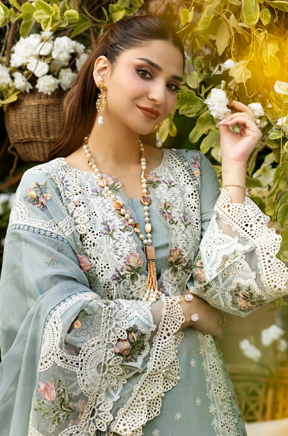 ELAF - 3PC Unstitched Lawn Embroidered Shirt with Slub Net Dupatta - ES 2192