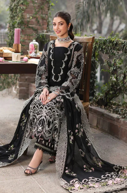 KAHF- 3PC Unstitched Dhanak Embroidered Shirt With Heavy Embroidered Shawl With 4 Sided Embroidered Lace - ES 1814