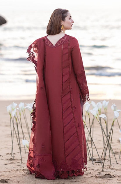 Qalamkaar - 3PC Unstitched Lawn Embroidered Chicken Kari Shirt with Embroidered Organza Dupatta  - ES1086