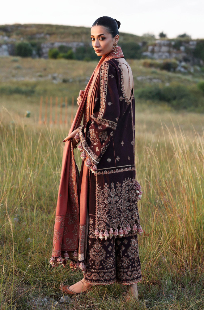 HUSSAIN REHAR - 3PC Unstitched Lawn Embroidered Shirt with Pure Cotton Net Embroidered Dupatta - ES 2200