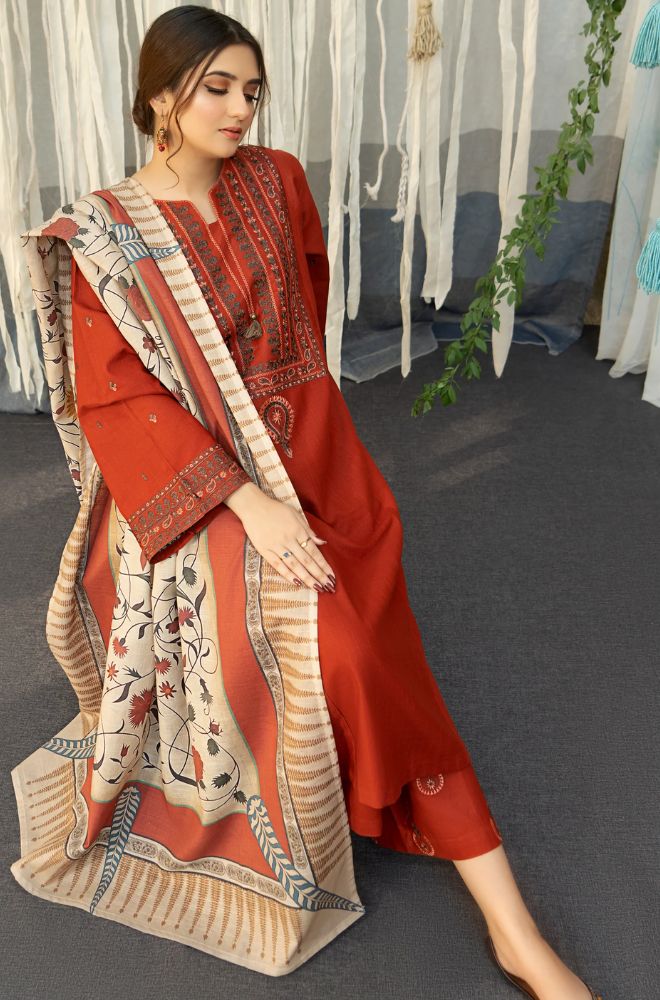 URGE - 3PC Lawn Embroidered Shirt with Printed Slub Net Dupatta and Embroidered Trousers - ES1075