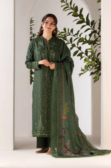 Sobia Nazir - 3PC Unstitched Dhanak Embroidered Shirt with Printed Shawl - ES1228