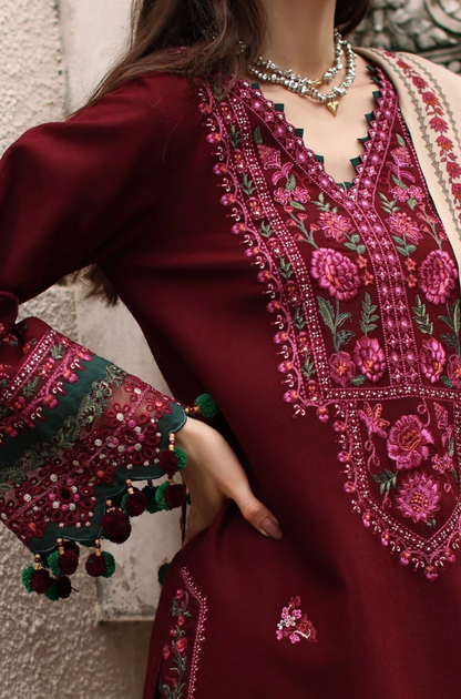 Charizma - 3PC Unstitched Dhanak Embroidered Shirt with Pashmina Printed Dupatta and Trouser -ES 8003