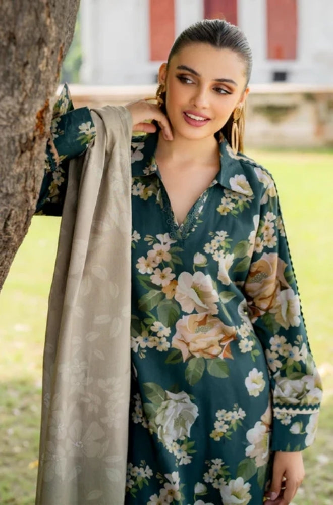 Baroque - 3PC Unstitched Printed Karandi Shirt with Printed Karandi Dupatta and Same Printed Trouser - ES1164