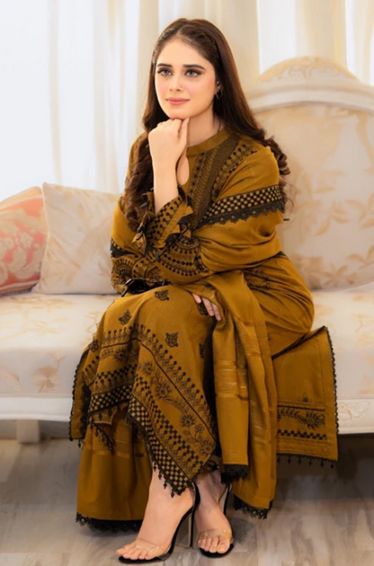 Libaas - 3PC Unstitched Dhanak Embroidered Shirt with Dhanak Embroidered Dupatta ES-1226