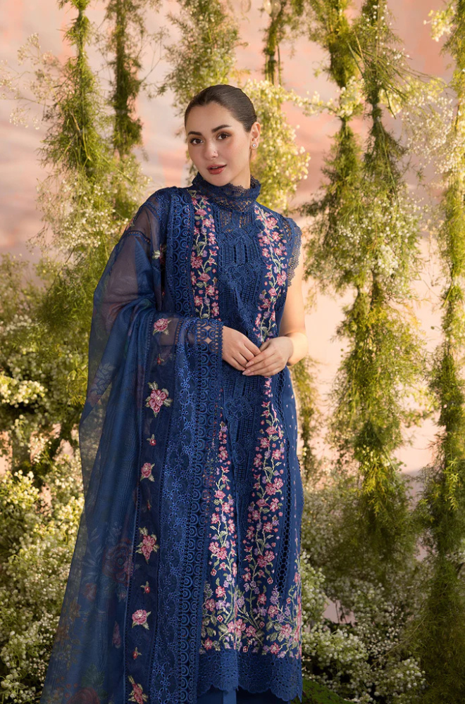 Sobia Nazir - 3PC Unstitch Lawn Embroidered Shirt with Embroidered Bamber Chiffon Dupatta - ES 2154