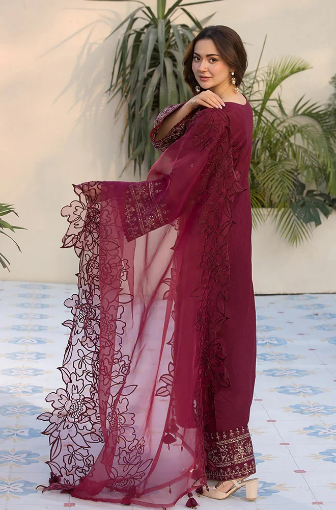 Allys - 3PC Lawn Embroidered Shirt with Embroidered Organza Dupatta (Unstitched)-ES1403