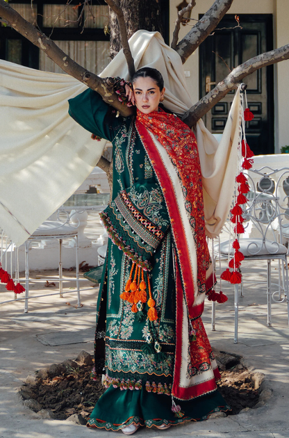 Hussain Rehar - 3PC Unstitched Lawn Embroidered Shirt with Digital Printed Chiffon Dupatta - ES 2203