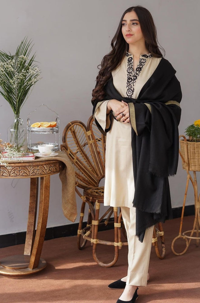 Aisling - 3PC Unstitched Dhanak Embroidered Shirt with Dhanak Patti Work Shawl and Trouser - ES1197