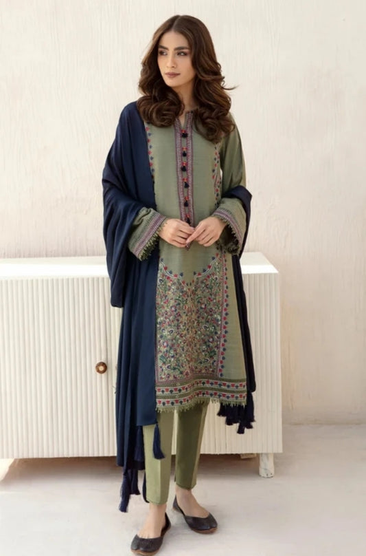 Jazmin - 3PC Unstitched Dhanak Embroidered Shirt with Dhanak Shawl and Trouser - ES1122