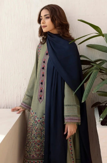 Jazmin - 3PC Unstitched Dhanak Embroidered Shirt with Dhanak Shawl and Trouser - ES1122
