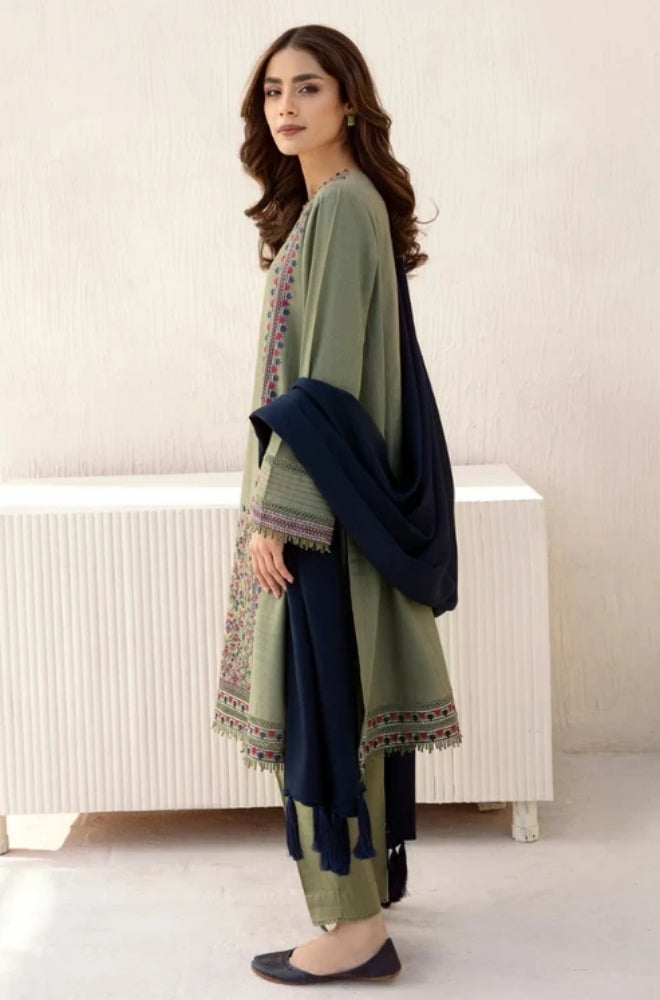 Jazmin - 3PC Unstitched Dhanak Embroidered Shirt with Dhanak Shawl and Trouser - ES1122