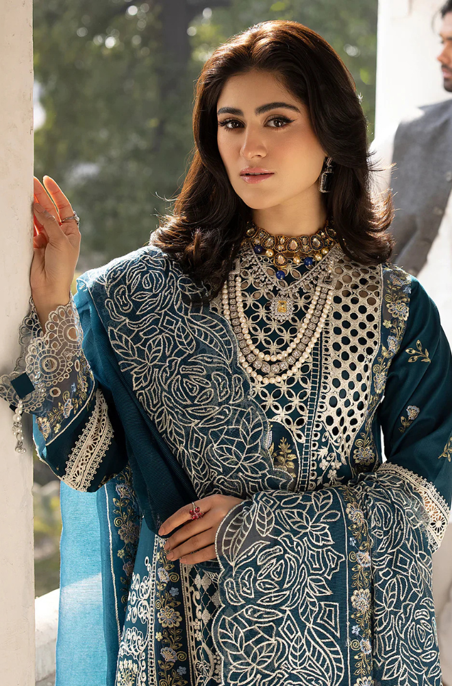 MAHNUR - 3PC Unstitched Lawn Embroidered Shirt with Embroidered Cotton Net Dupatta - ES 2169