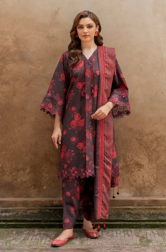 Baroque - 3PC Unstitched Printed Karandi Shirt with Printed Karandi Dupatta and Same Printed Trouser - ES1163