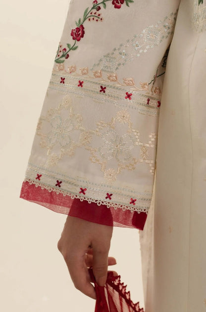 Zara Shah Jahan - 3PC Unstitched Lawn Embroidered Shirt With Printed Slub Net Dupatta - ES1055