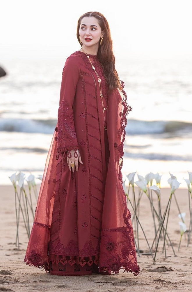 Qalamkaar - 3PC Unstitched Lawn Embroidered Chicken Kari Shirt with Embroidered Organza Dupatta  - ES1086