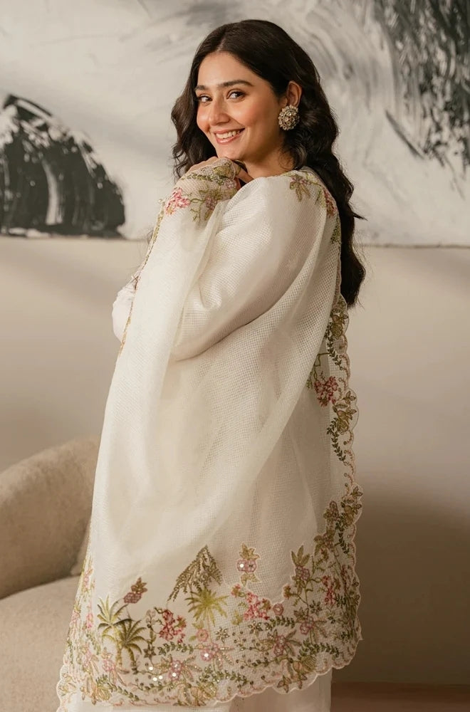 Cross Stitch - 3PC Unstitched Lawn Sequence Embroidered Shirt with Sequence Embroidered Khaddi Net Dupatta - ES1231