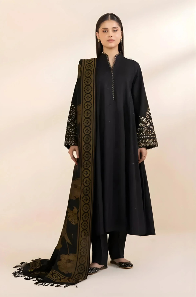 Sapphire - 3PC Unstitched Khaddar Sequence Embroidered Shirt with Digital Printed Dupatta and Trouser - ES 2114
