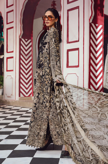 Maria B - 3PC Unstitched Digital Print Embroidered Silk Dress - ES 2045