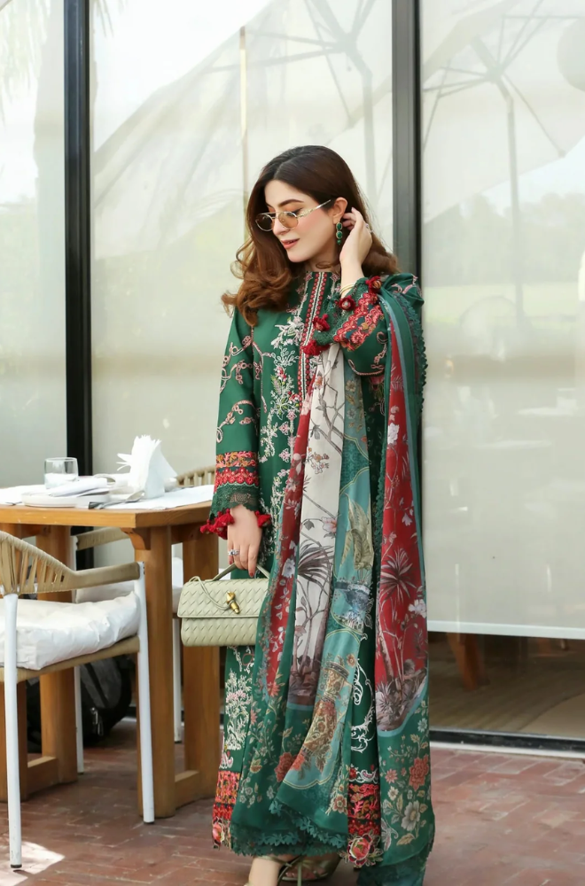 Asifa & Nabeel - 3PC Unstitched Lawn Embroidered Shirt with Digital Printed Dupatta and Trouser -ES 3004