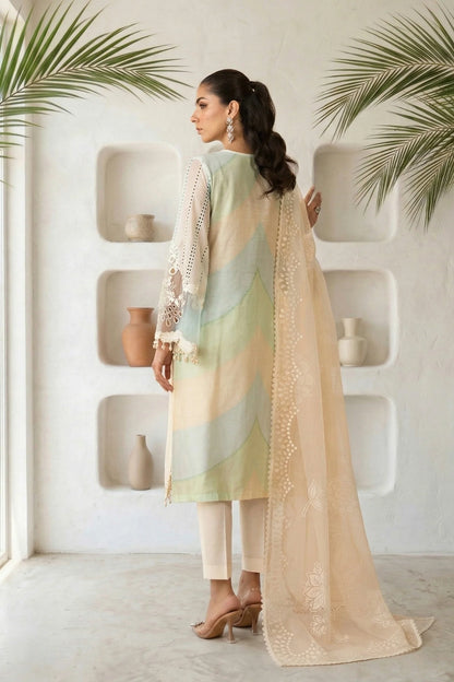 MARIA-B 3PC Unstitched Lawn Embroidered Shirt with Embroidered silk dubbata-ES 2402