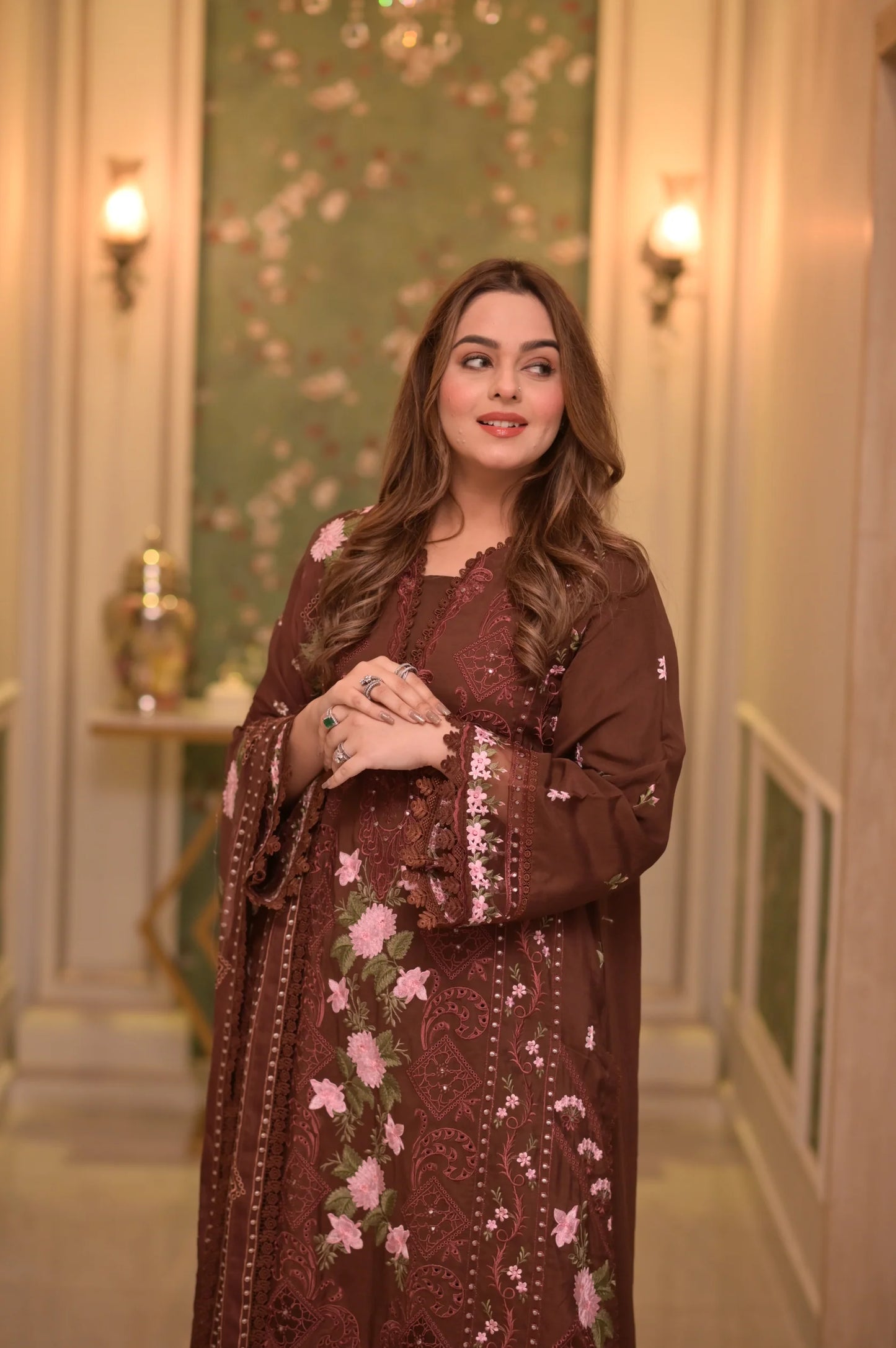 Aneelas - 3PC Unstitched Lawn Embroidered Shirt with Embroidered Slub Net Dupatta and Trouser - ES 2223