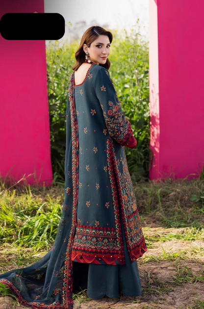 ASIM JOFA-3 piece embroided lawn shirt with embroided ready to wear dubatta and trousers-ES1502