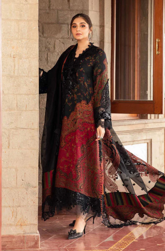 MARIA B Printed Patch Emb Lawn 3 Piece Unstitched Suit-ES1316