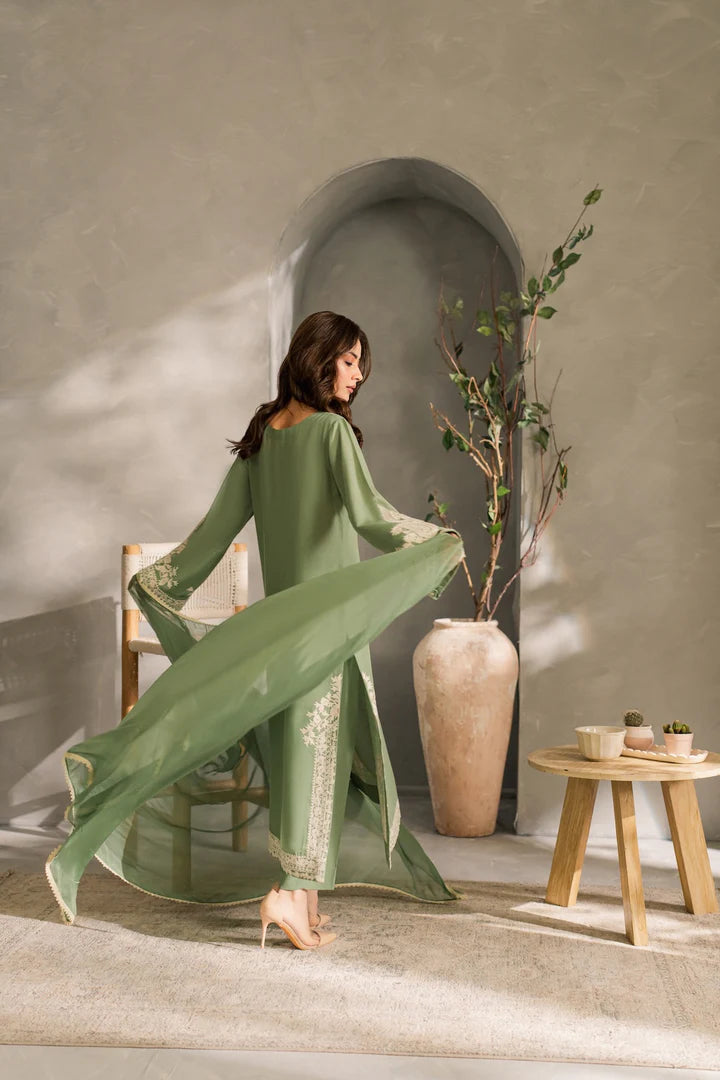 MIRANA - 3PC Unstitched Lawn Embroidered Shirt with Embroidered Crinkle Dupatta - ES 2185