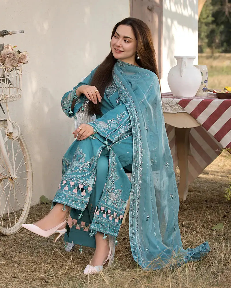 Ally's - 3PC Unstitched Lawn Embroidered Shirt with Embroidered Crinkle Dupatta - ES 2164