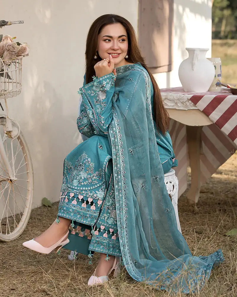 Ally's - 3PC Unstitched Lawn Embroidered Shirt with Embroidered Crinkle Dupatta - ES 2164