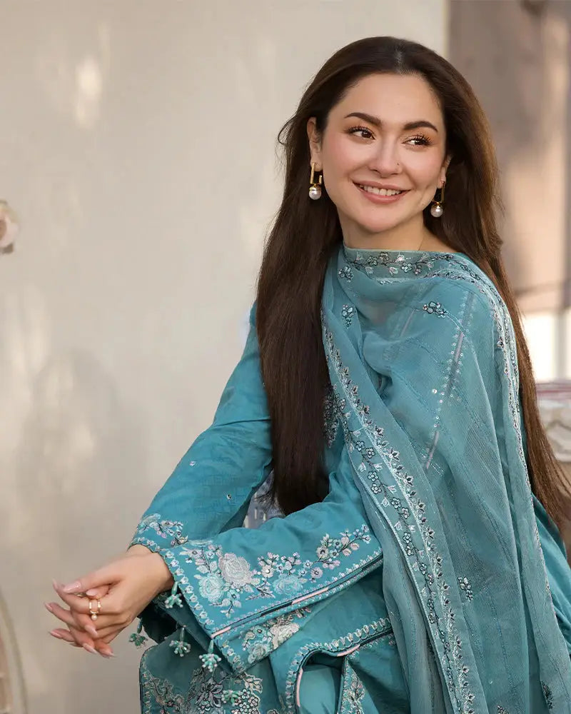 Ally's - 3PC Unstitched Lawn Embroidered Shirt with Embroidered Crinkle Dupatta - ES 2164